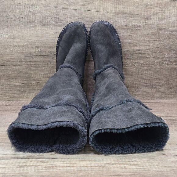 Tory Burch Amelie Women's Size 6.5 Gray Suede Shearling Fur Tall Boots - Picture 8 of 9